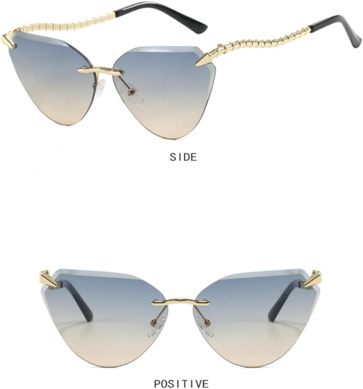 

Солнцезащитные очки «кошачий глаз» без оправы, для женщин и мужчин, с роскошными линзами, в стиле ретро, ​​защита от УФ-излучения UV400 TOIPASTN, Gradient Brown