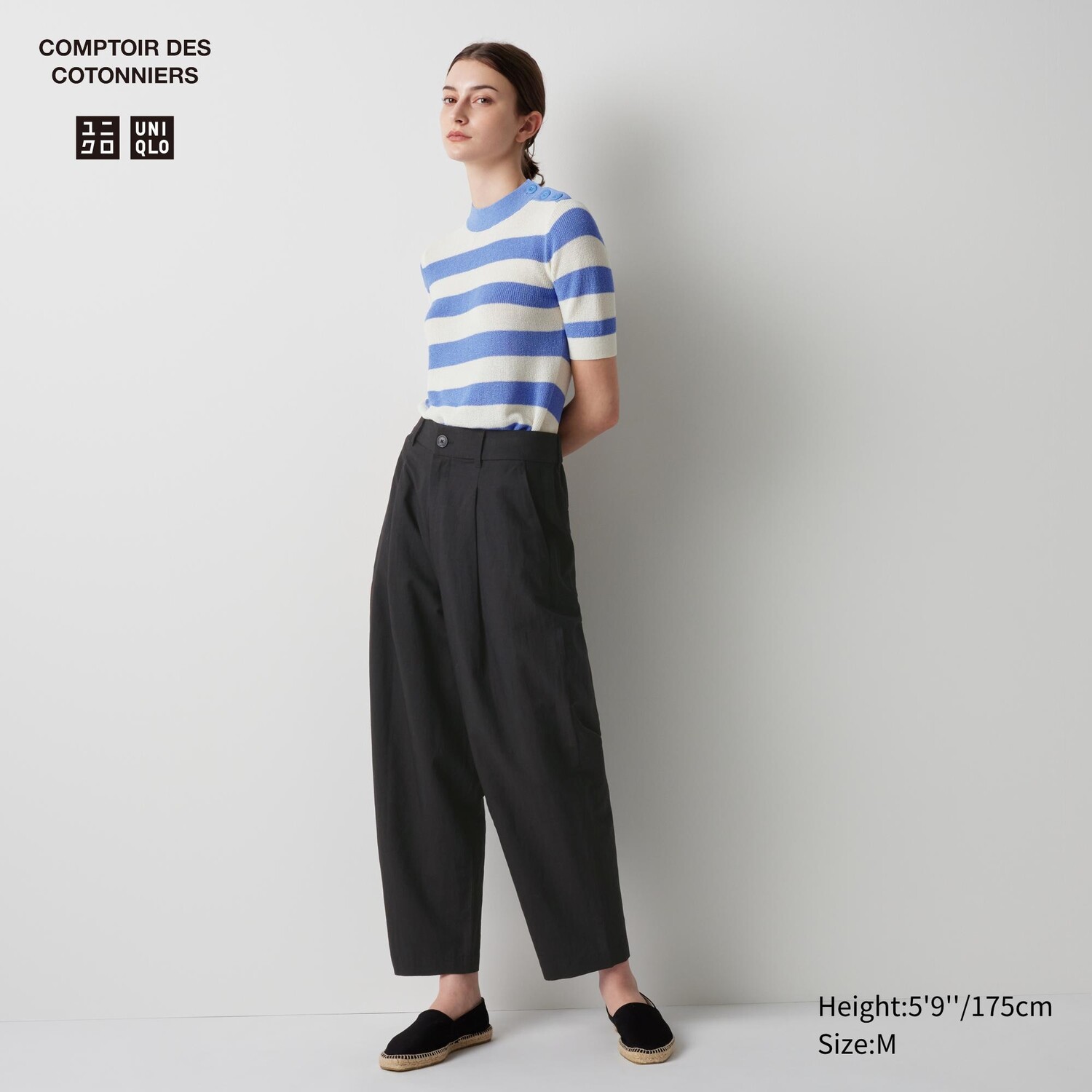 Брюки из смесового льна с зауженными складками UNIQLO, черный — фото 3
