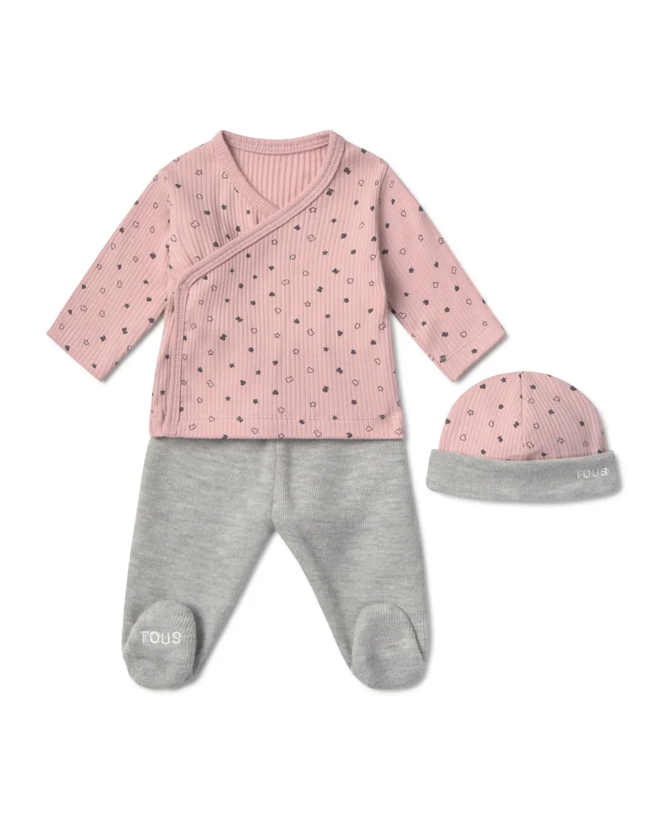 

Комплект для новорожденного с принтом и однотонный Tous, розовый