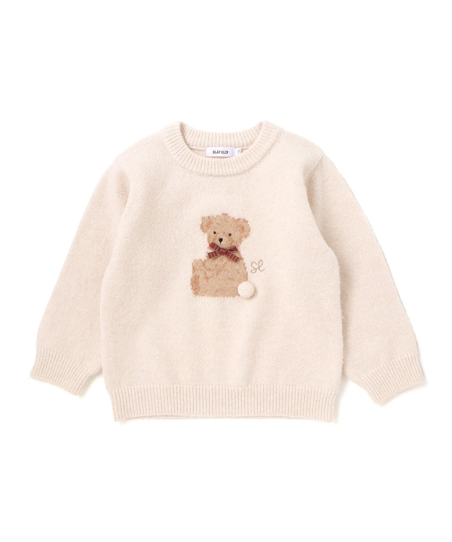 Вязаный топ с изображением лошади и кошки (80-130 см) SLAP SLIP, Off-white (bear) — фото 2