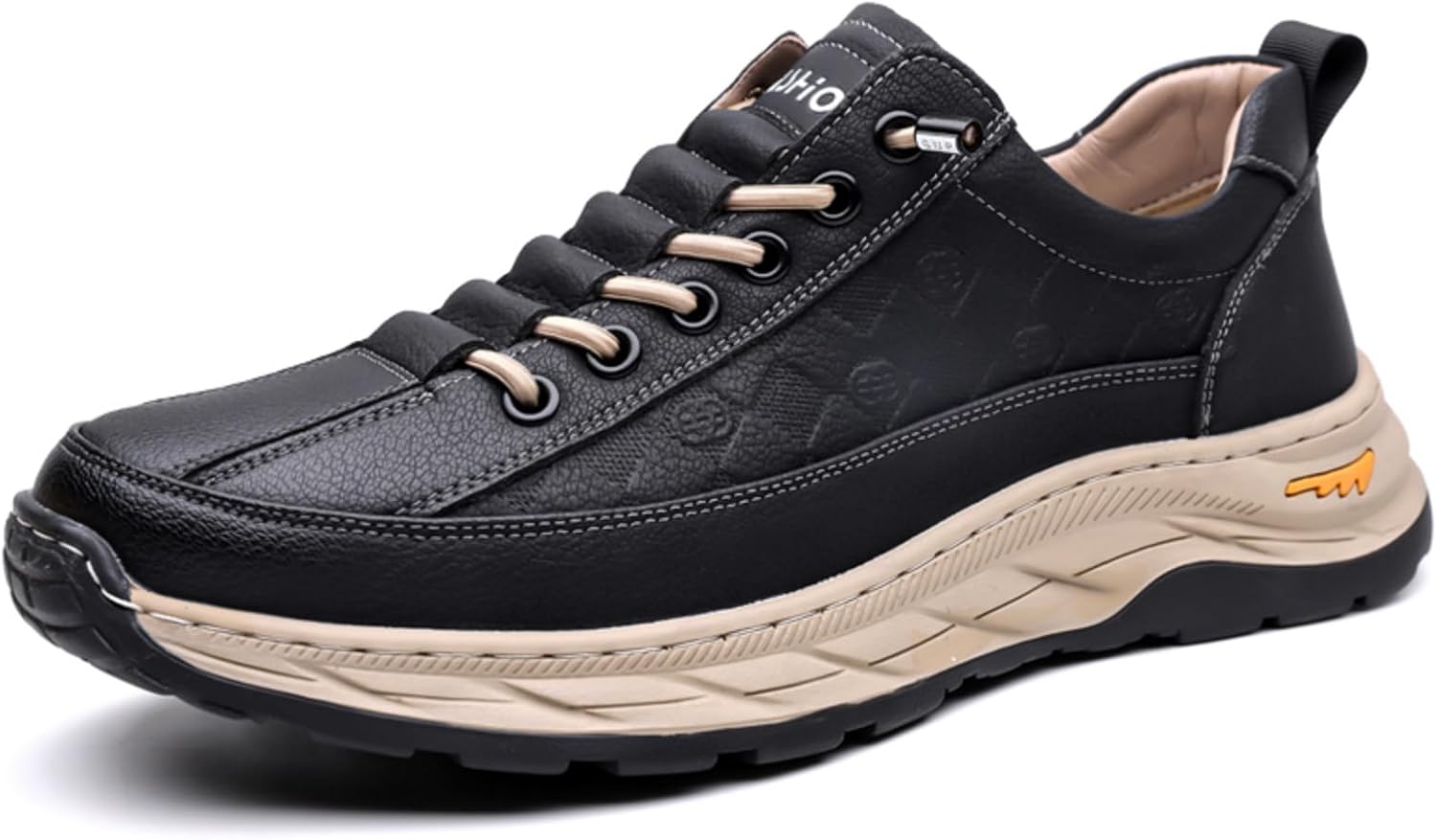 

Мужские черные кожаные кроссовки для хайкинга, стильные шнурованные туфли с прочной противоскользящей подошвой Aokisx