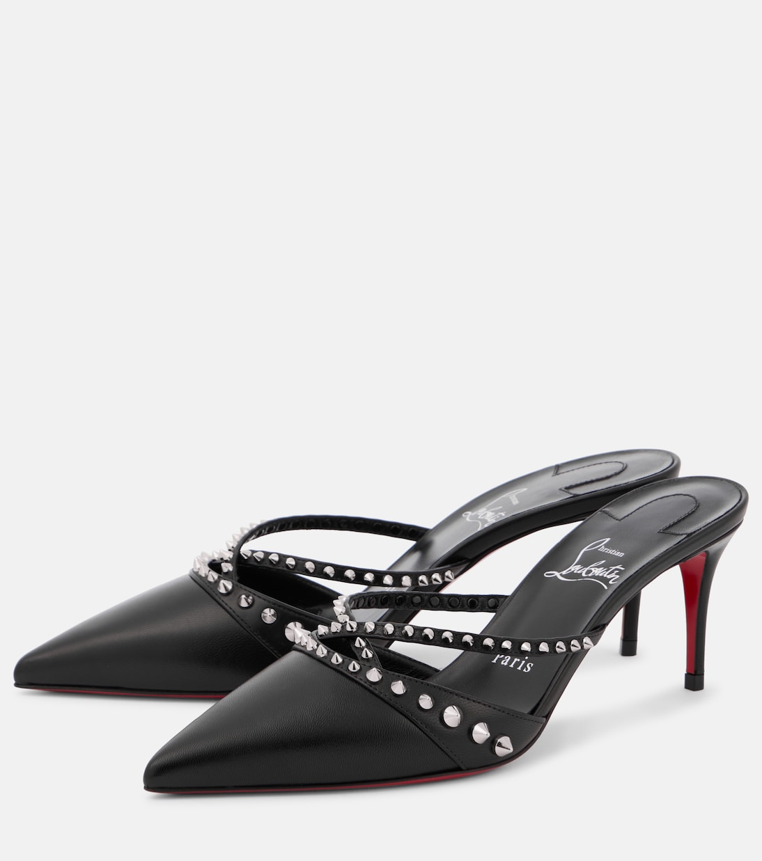 Татуш 70 кожаные мюли с шипами Christian Louboutin, Black/Sv/Lin Black — фото 4