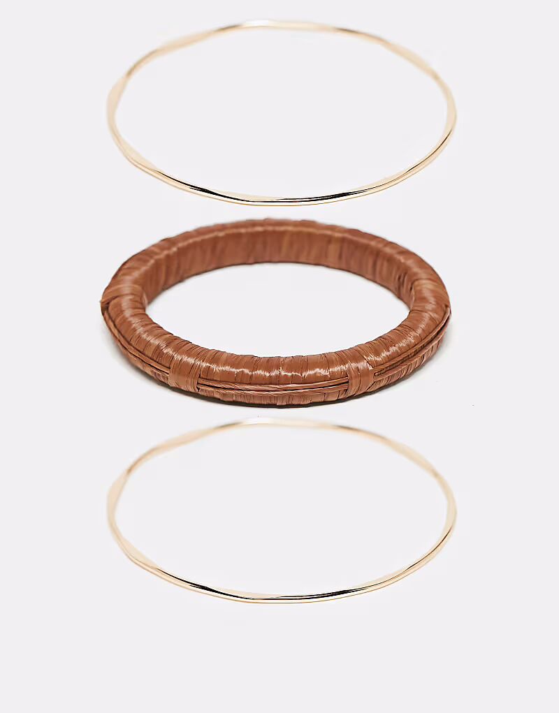 

Набор браслетов из рафии и золота Asos Design