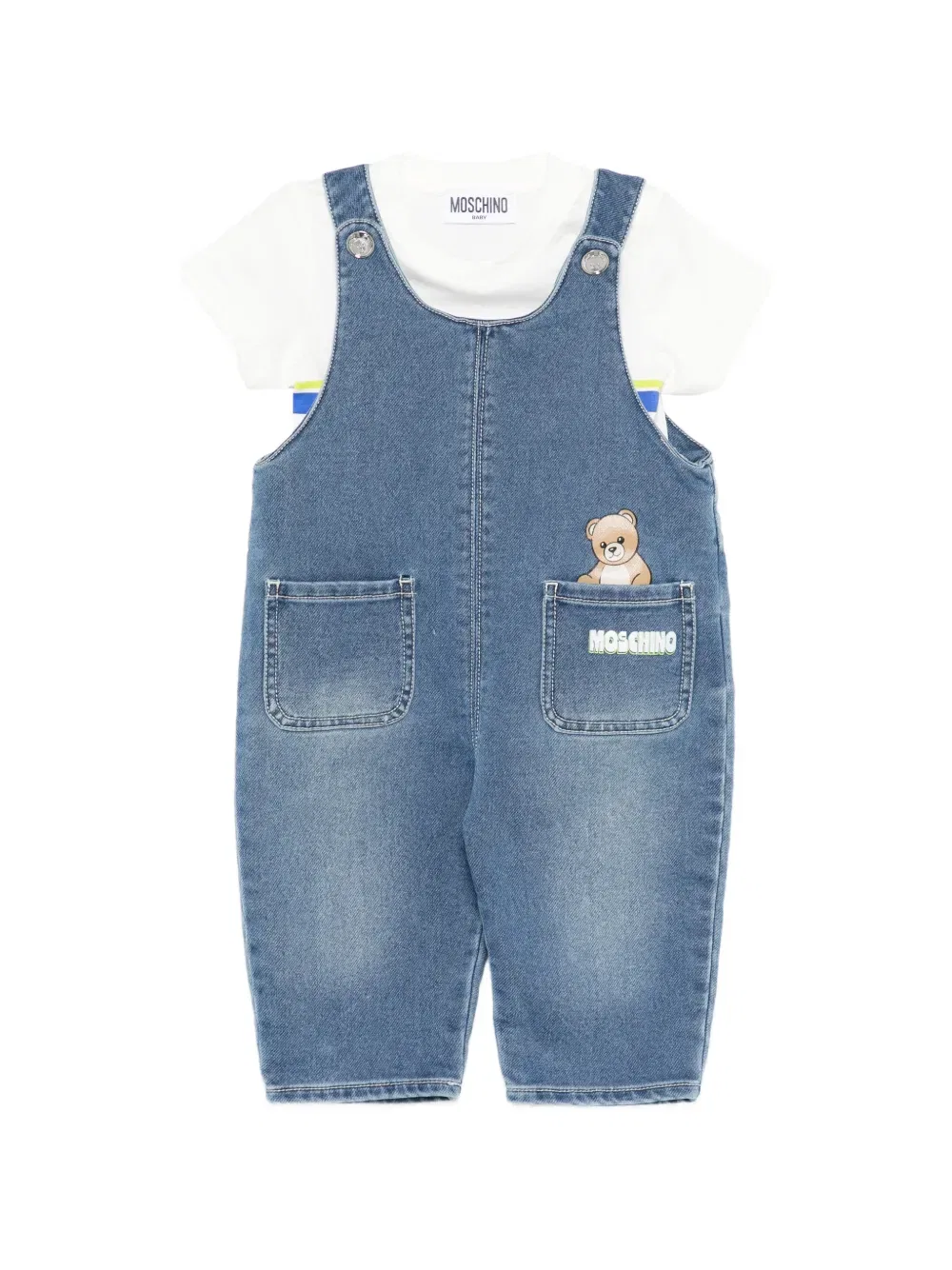 Комбинезон с рисунком "Мишка" (комплект из двух штук) Moschino Kids, синий