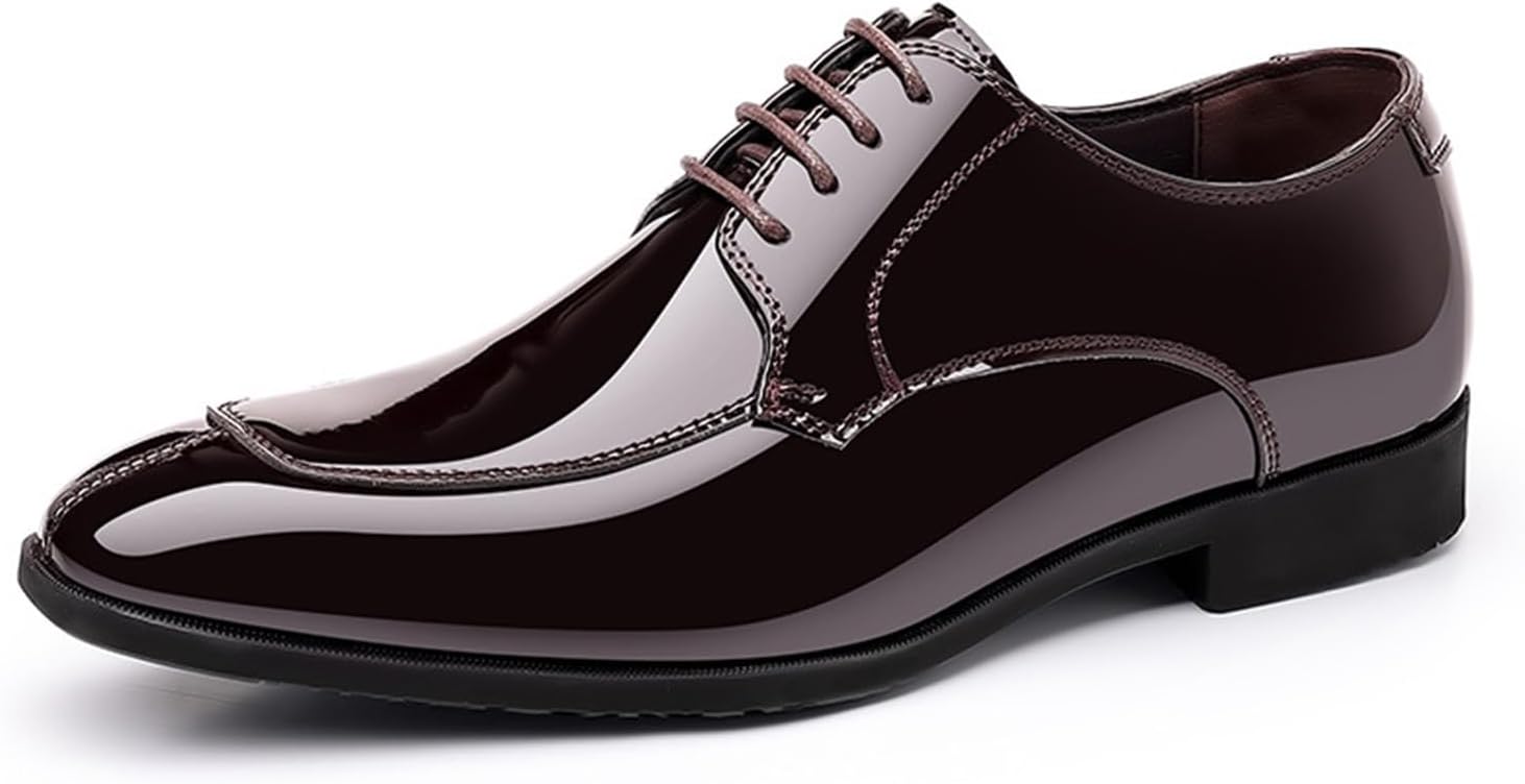 

Мужские классические формальные оксфорды KYOESCAI с шнуровкой, из блестящей лакированной кожи, для делового костюма, свадьбы или смокинга, коричневый