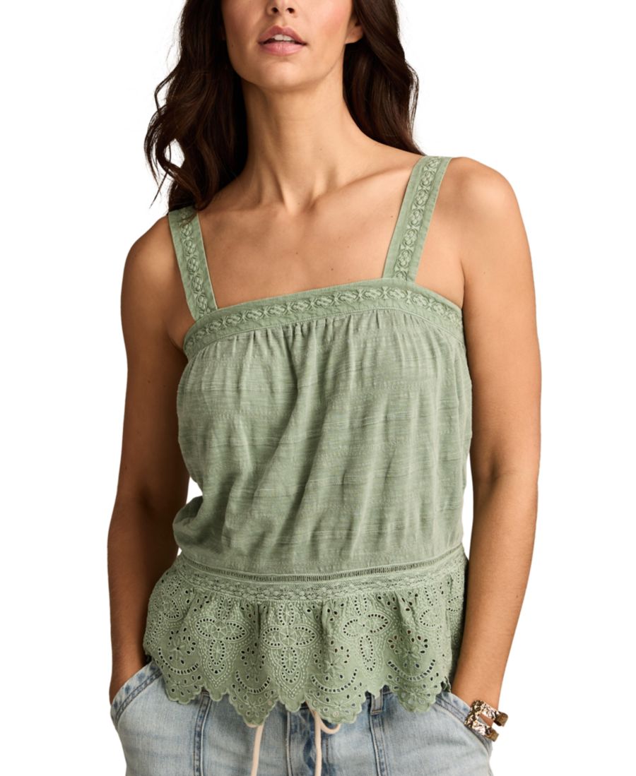 

Женская хлопковая блузка без рукавов с вышивкой Lucky Brand, Iceberg Green