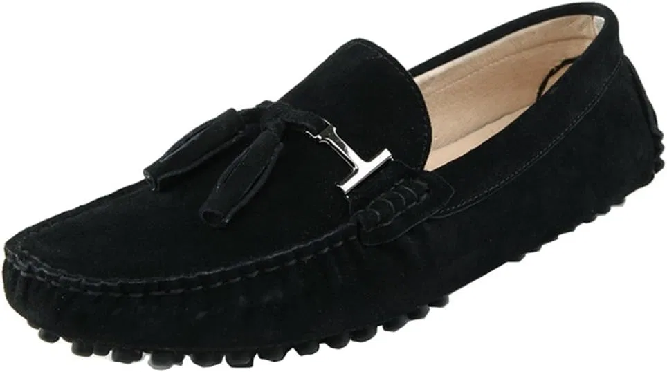 Лоферы мужские кожаные замшевые с кисточками, Boat Shoes, черный LITNERMIA