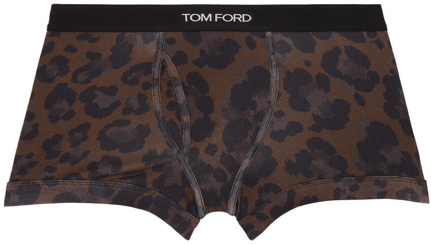 

Коричневые хлопковые трусы-боксеры с леопардовым принтом TOM FORD