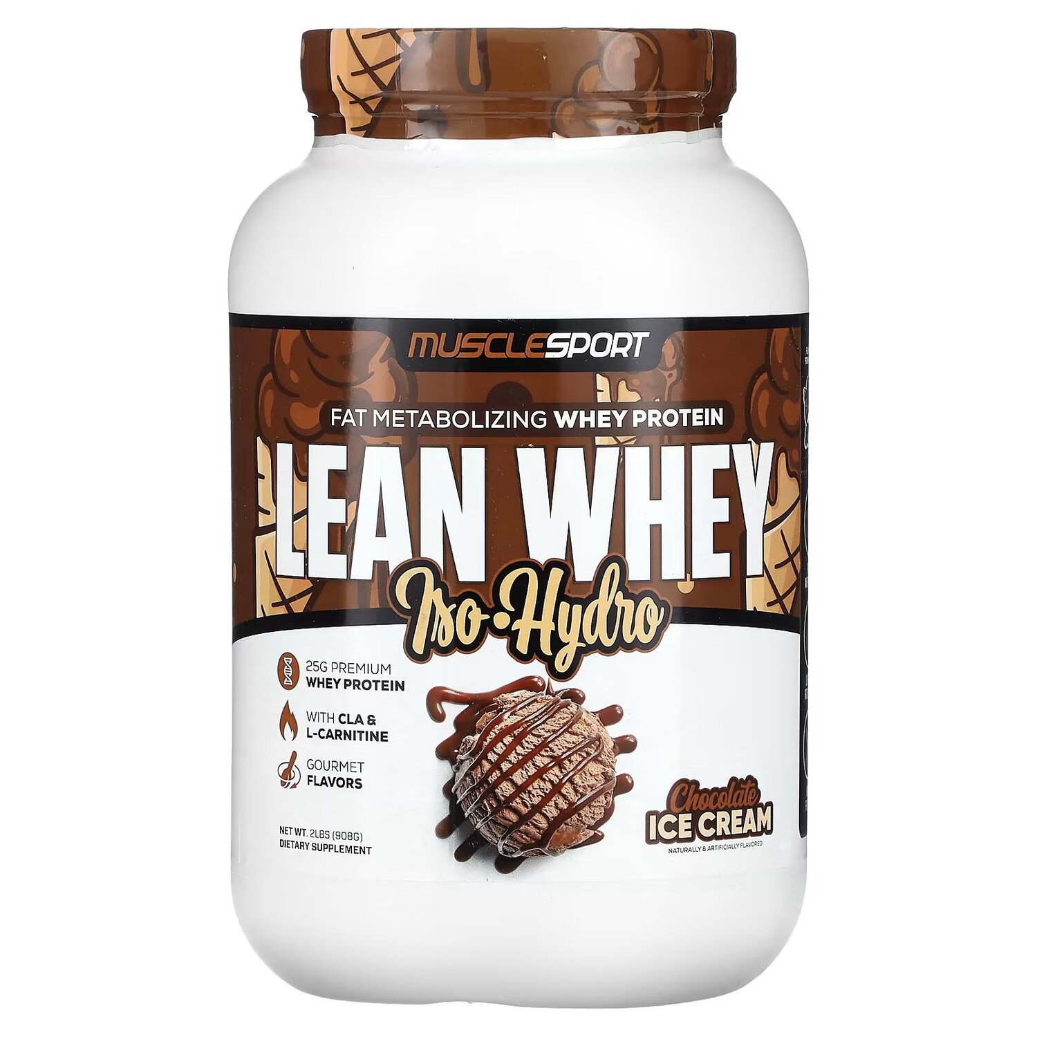 

Lean Whey, Iso-Hydro, шоколадное мороженое, 2 фунта (908 г) Musclesport