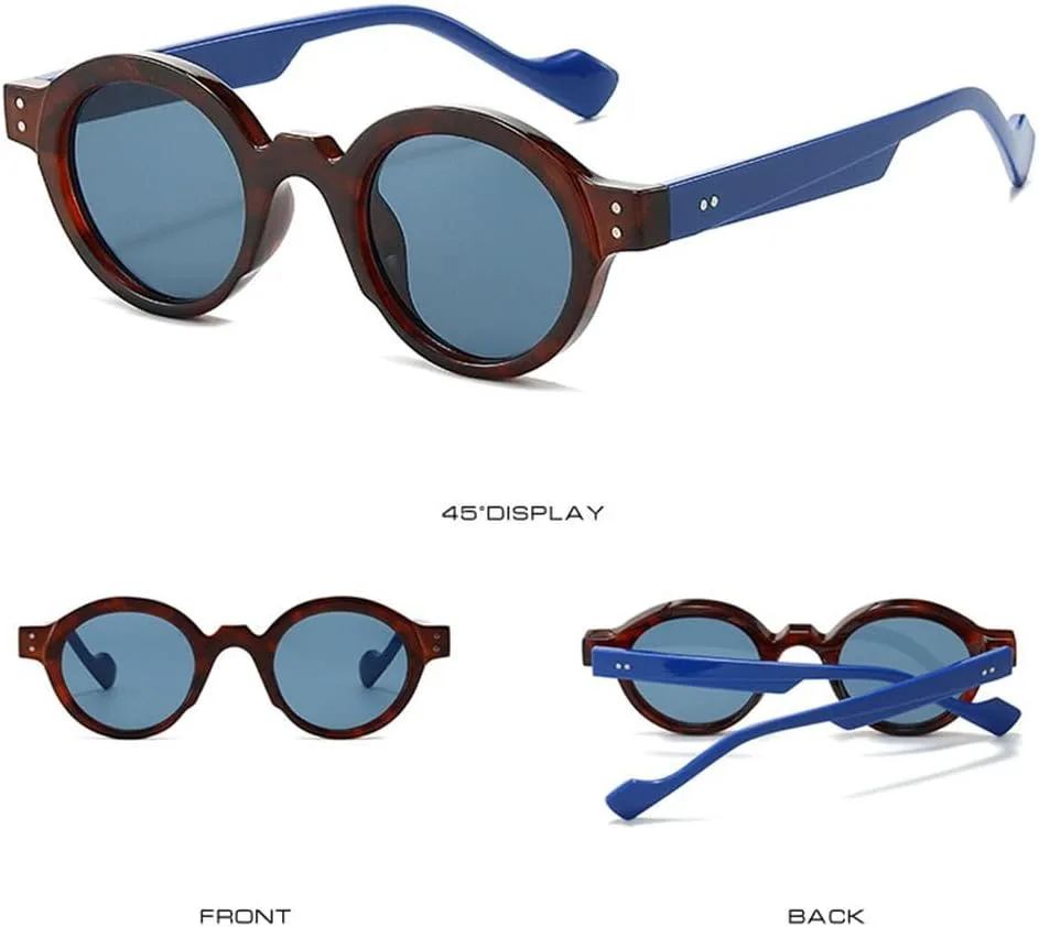 

Круглые солнцезащитные очки в стиле ретро с заклепками, двухцветные, в стиле панк, с УФ-защитой UV400 и прозрачными линзами, для женщин и мужчин HYYZZC, Leopard