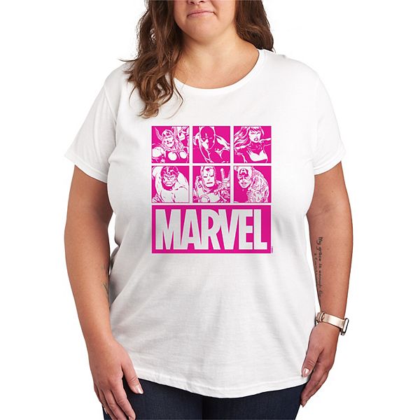 

Футболка Plus size с розовым графическим принтом в клетку Marvel, White, Розовый, Футболка Plus size с розовым графическим принтом в клетку Marvel, White