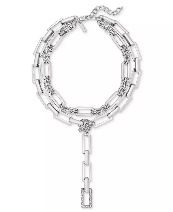 

Многослойное лариатное ожерелье из серебряных звеньев паве, 18 дюймов + удлинитель 3 дюйма, эксклюзивно в Macy's I.N.C. International Concepts, silver