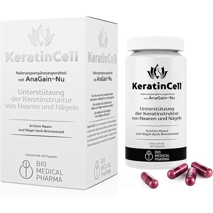 

Витамины для волос Keratincell с биотином, МСМ, анаганом ну, железом, экстрактом листьев крапивы, L-цистеином, Dl-метионином — сохраняют волосы здоровыми, а ногти крепкими — 60 веганских капсул, Bio Medical Pharma