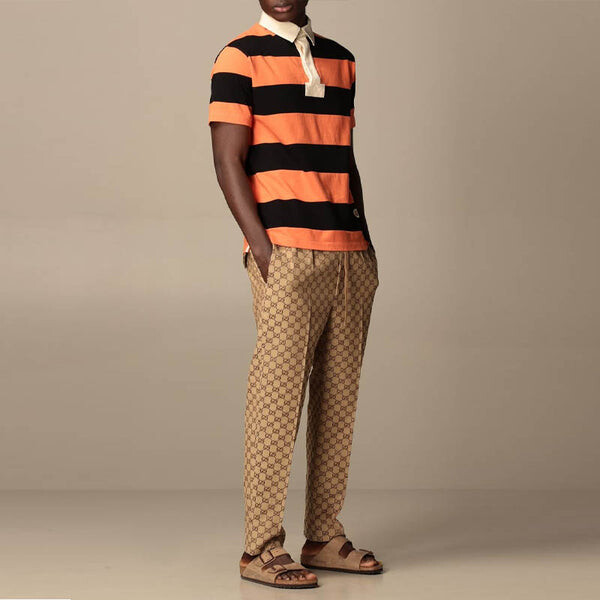Футболка GUCCI SS21 Striped Cotton Polo With Patch 'Orange Black', оранжевый — фото 4