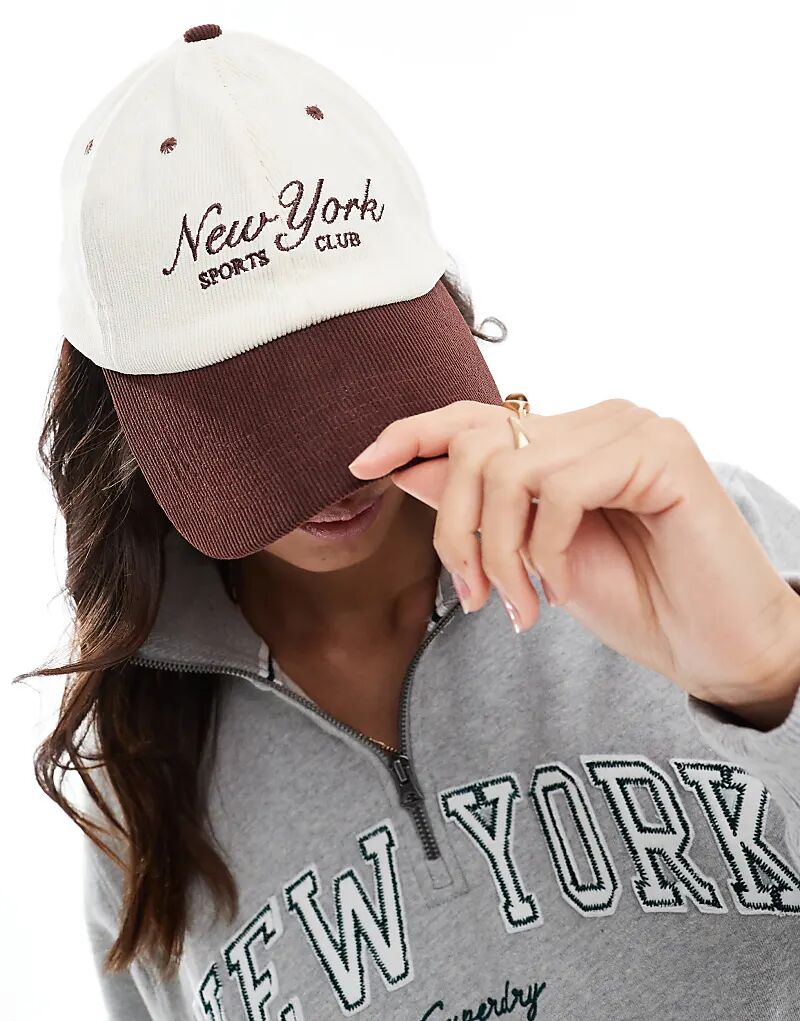

Вельветовая бейсболка New York от My Accessories коричневого и кремового цветов