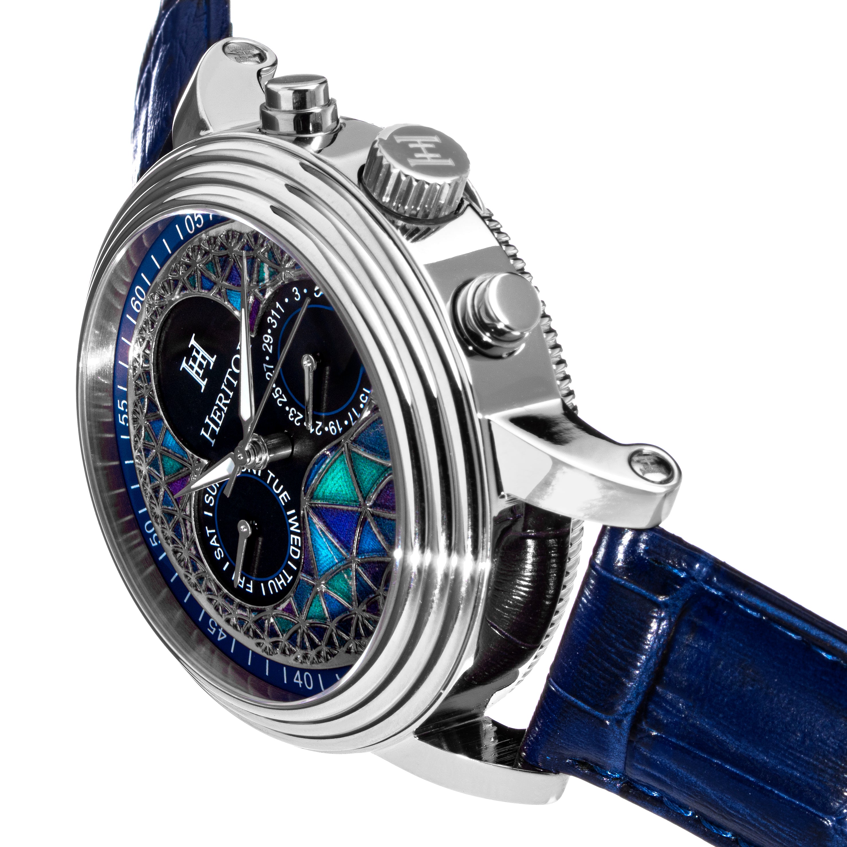 

Часы Legacy с кожаным ремешком, с днем ​​и датой Heritor Automatic, синий