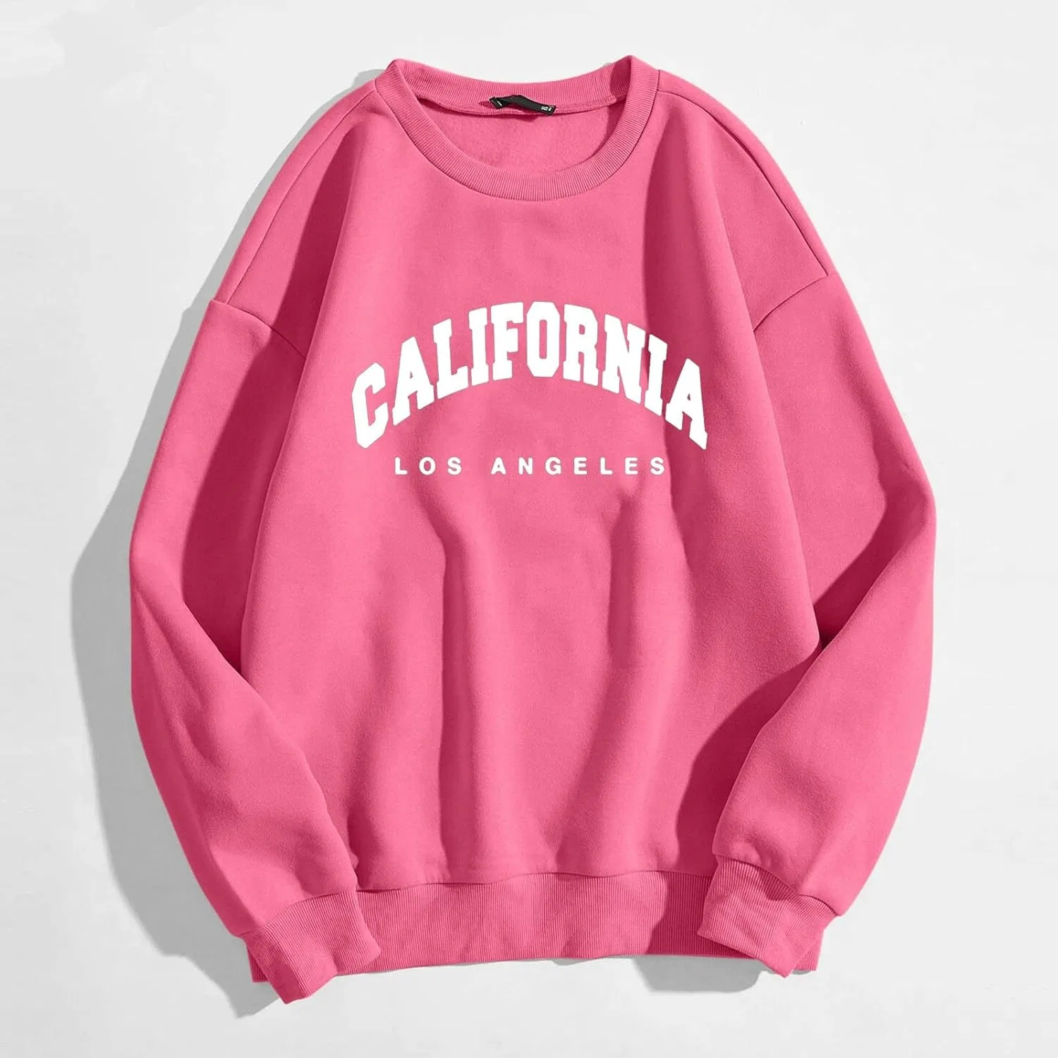 Generic Женский свитшот большого размера Los Angeles с круглым вырезом и буквенным принтом, свободного кроя, модный топ, Z02-Hot Pink — фото 2