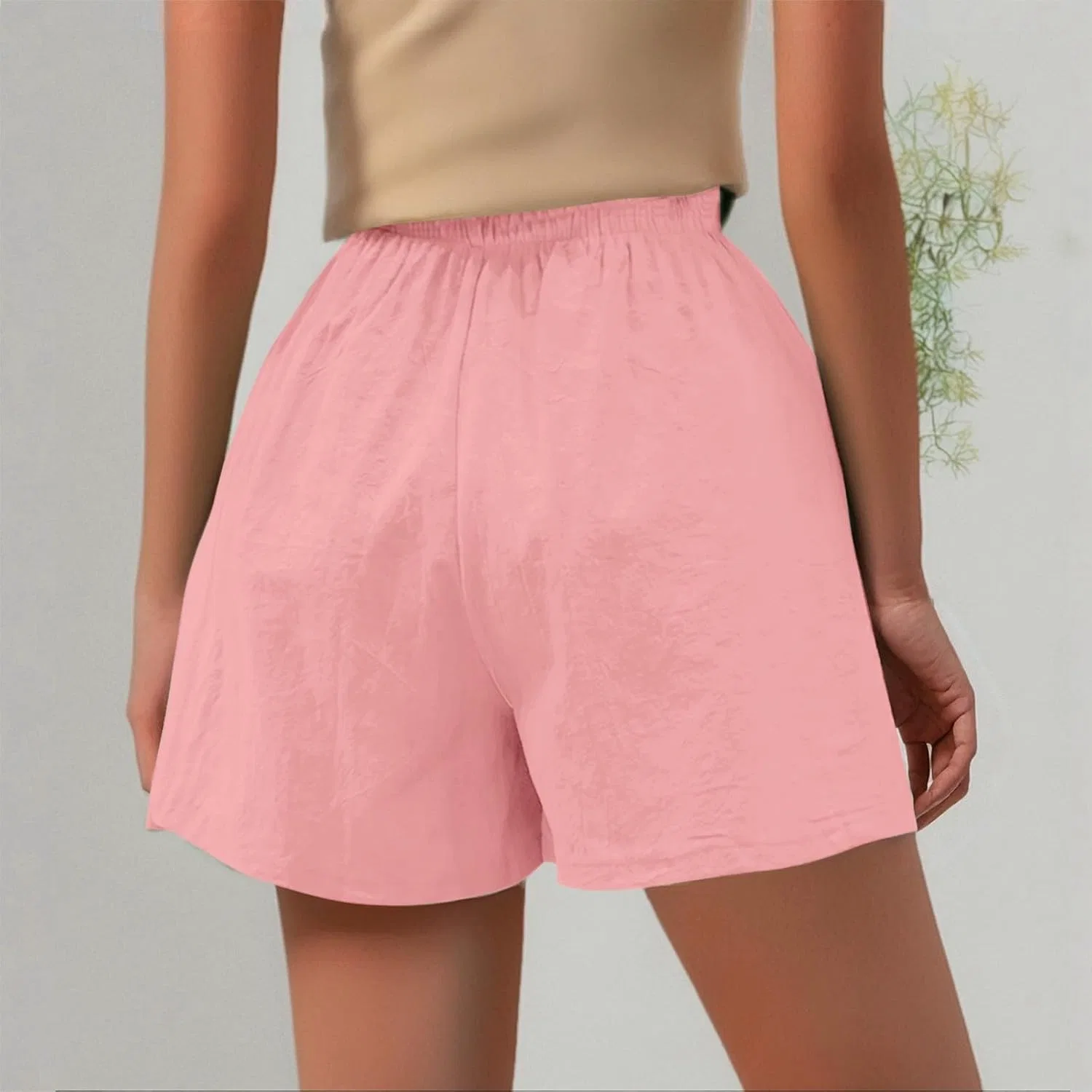 Шорты для активного отдыха женские широкие на высокой талии, Pink — фото 2
