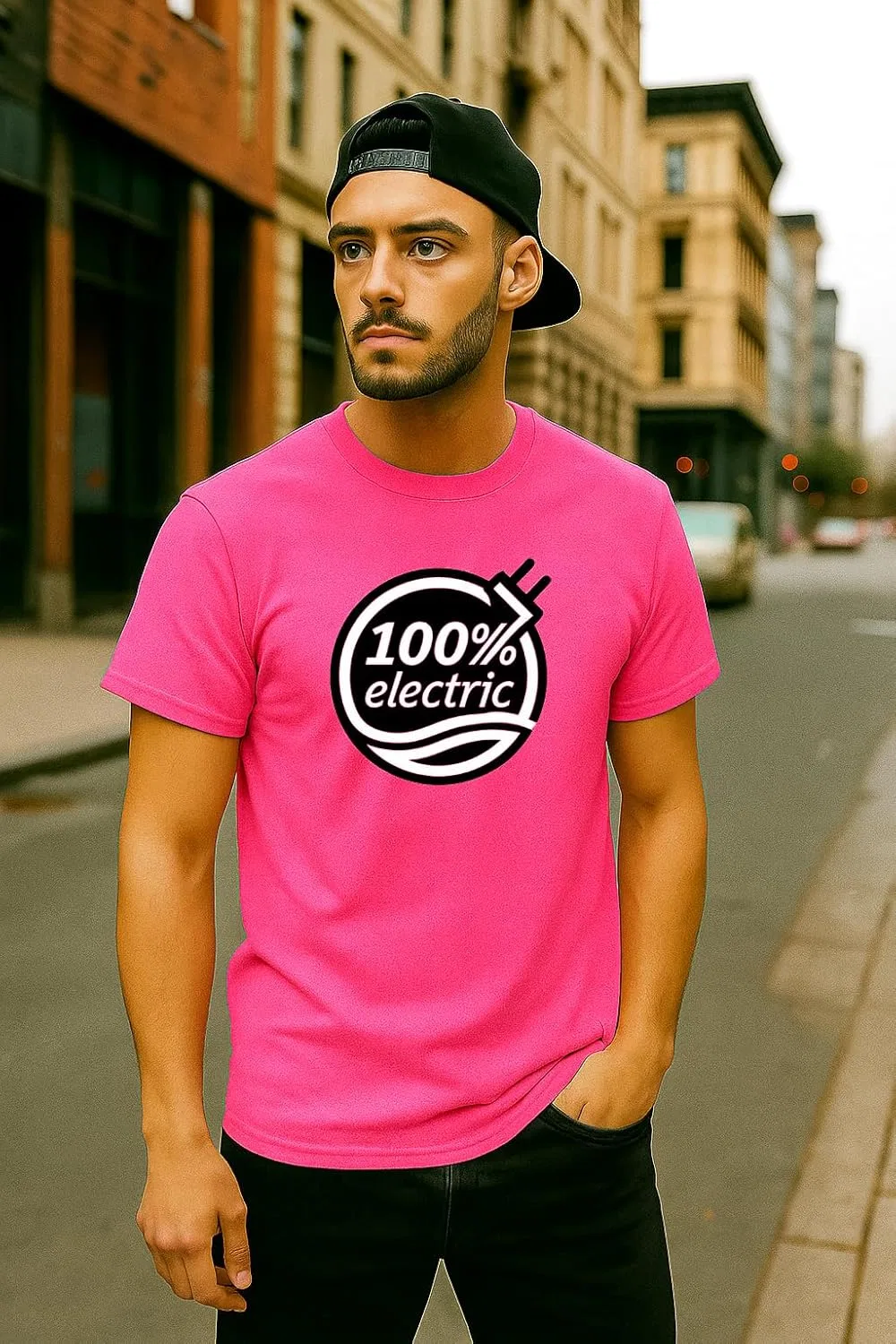 Generic Футболка Unisex 100% хлопок черная с принтом Electric EV Plug, размеры S, M, L, XL, XXL — фото 4