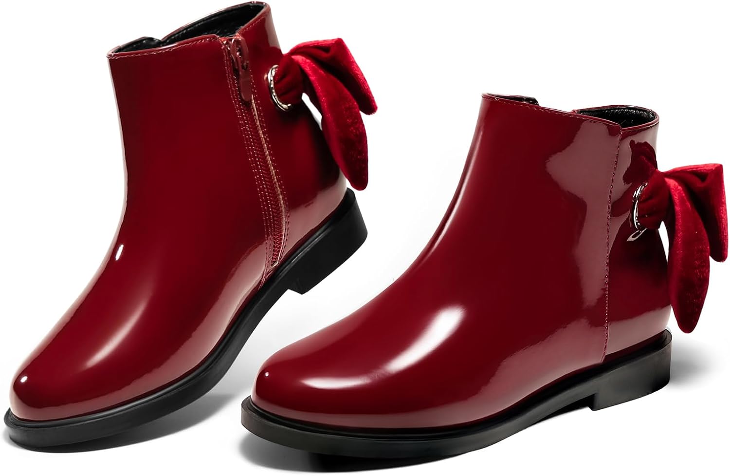 

Детские ботильоны Coutgo для девочек с бантиком, массивным низким каблуком и боковой молнией, модная обувь на осень, Wine Red