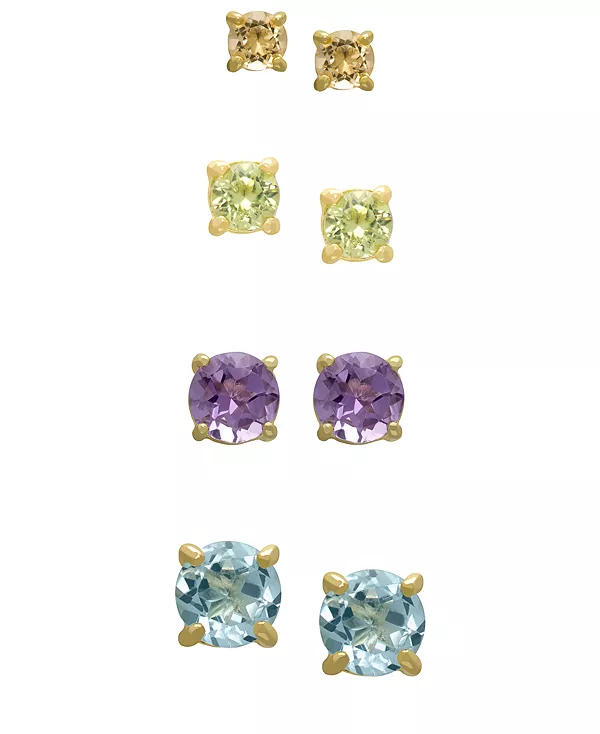 

Серьги-Гвоздики из 4 пар с аметистом, голубым топазом, цитрином и перидотом из 14-каратного золота на стерлинговом серебре Macy'S, multi-color