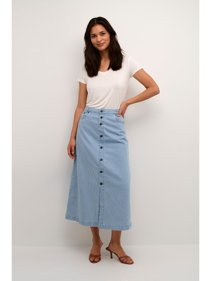 

CULTURE Юбка А-образного силуэта, цвета молочной кожи, в сине-белую полоску