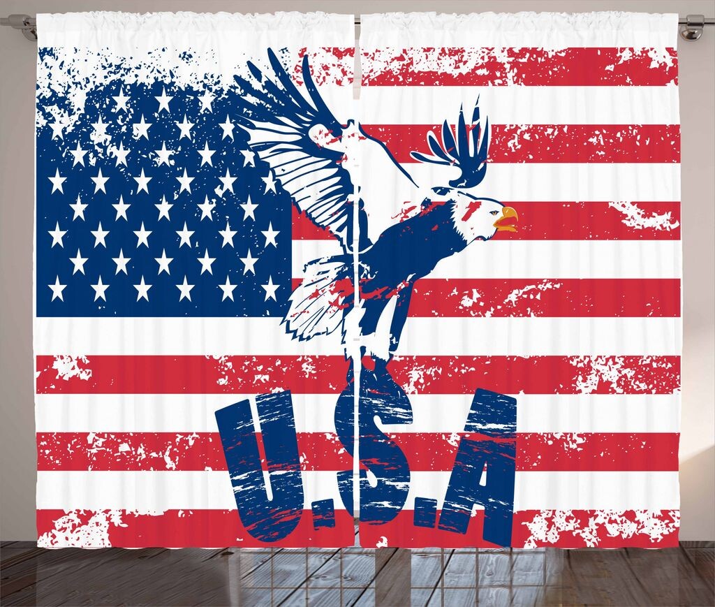 

ABAKUHAUS Занавеска в деревенском стиле США, американский флаг, универсальные ленточные шторы для гостиной с петлями и крючками, 280 x 175 см, темно-белый красный