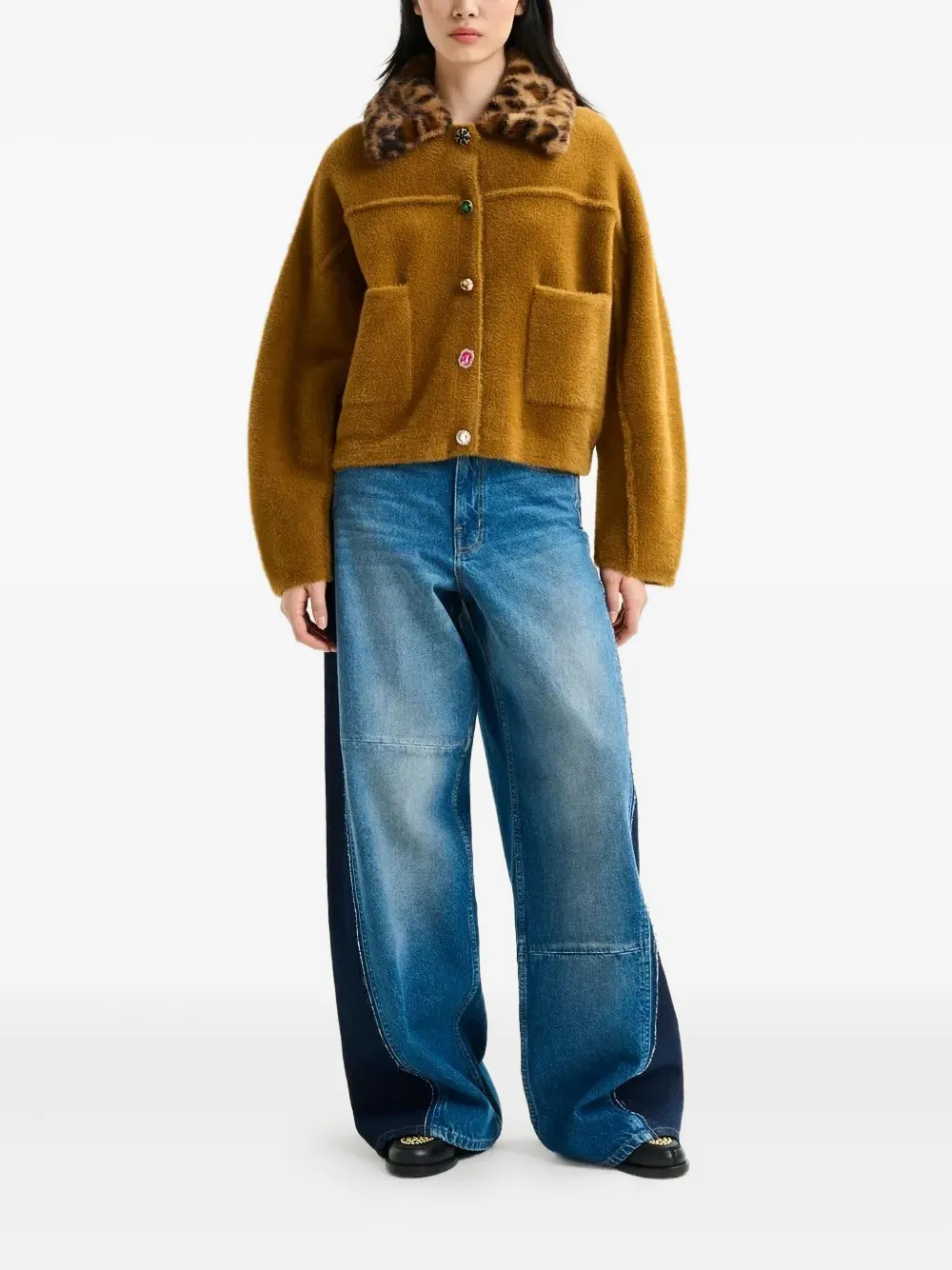 

Кардиган с воротником в леопардовый принт Essentiel Antwerp, коричневый