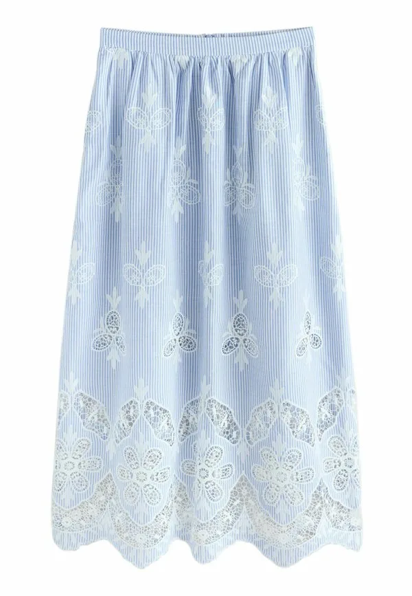 Длинная юбка прямого кроя с вышивкой Next, Light Blue White Stripe
