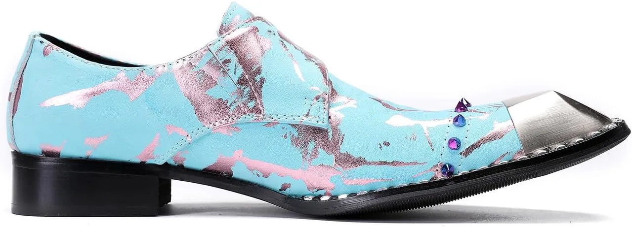 

Мужские лоферы Santimon Mens Loafers для вечеринки, повседневные слипоны, кожаные лоферы с металлической квадратной пряжкой, обувь для свадьбы, вечеринки в западном стиле, модные туфли на выпускной с яркими бусинами для мужчин, синий