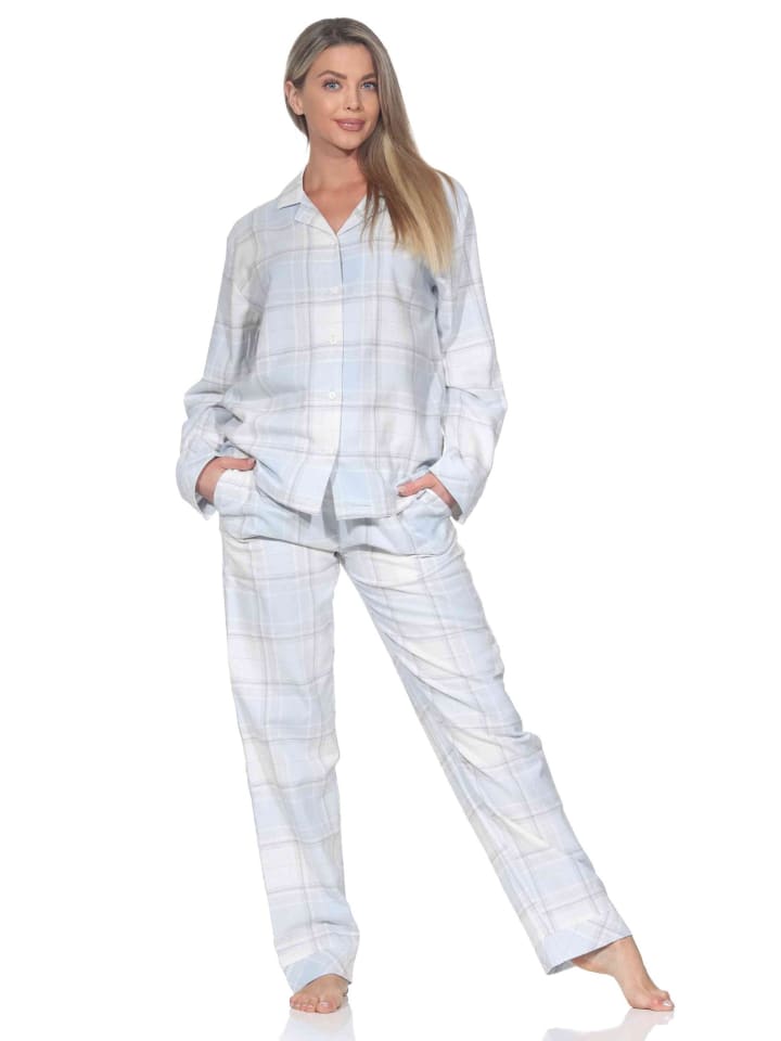 

NORMANN Фланелевая пижама с длинными рукавами, в клетку, светло-голубая