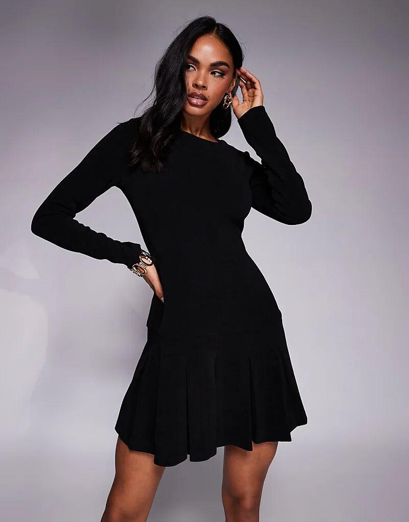 

Мини-платье ASOS DESIGN с заниженной талией и плиссированной юбкой черного цвета