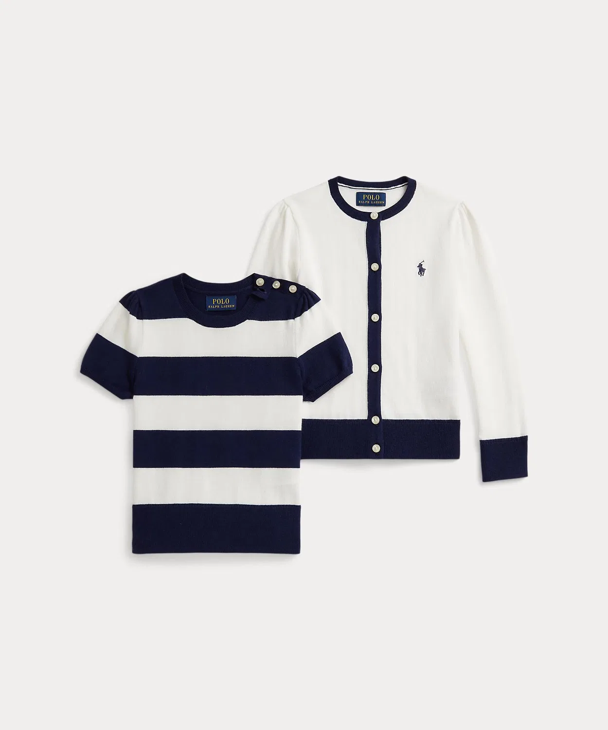 Детский комплект из полосатого свитера и кардигана Ralph Lauren, белый