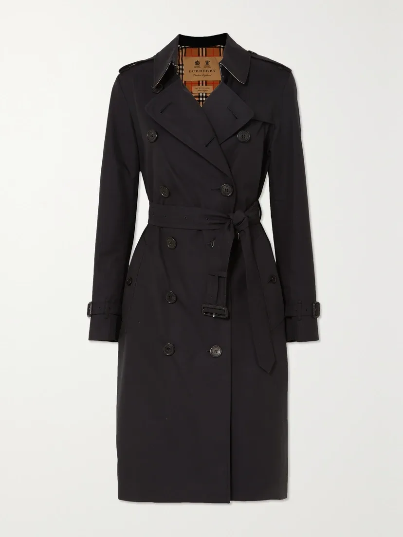 Тренчкот Burberry Kensington, длинный, из органического хлопкового габардина, черный