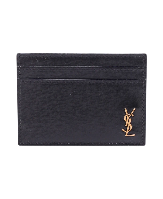 

Кожаный кошелек с металлической монограммой Saint Laurent, черный