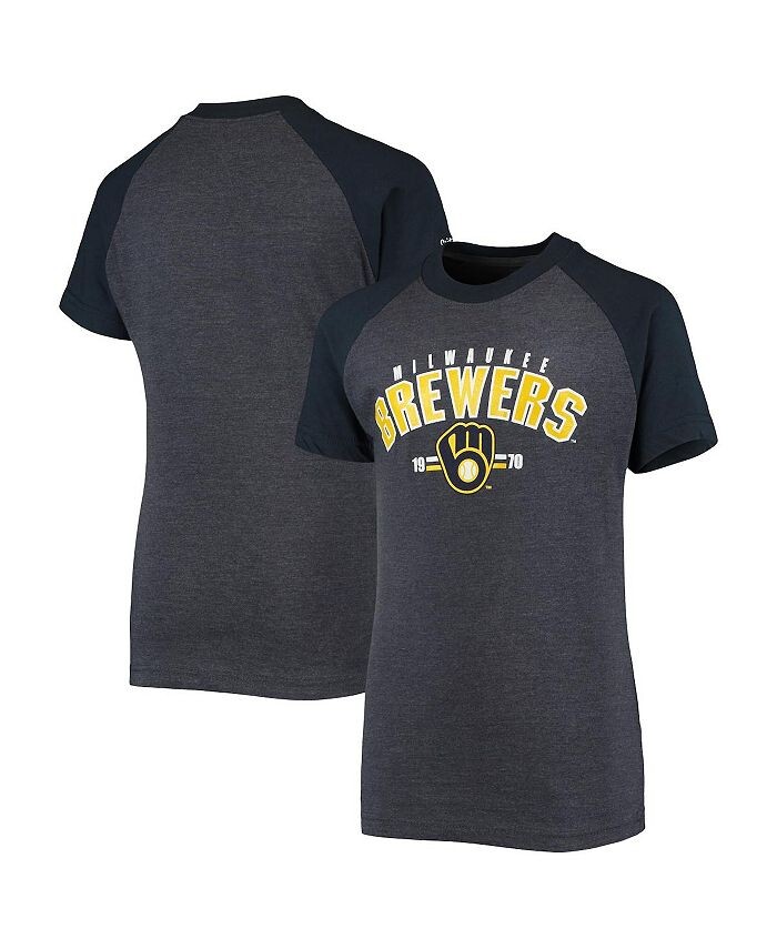 

Темно-синяя футболка Big Boys Heather Milwaukee Brewers реглан Stitches, синий