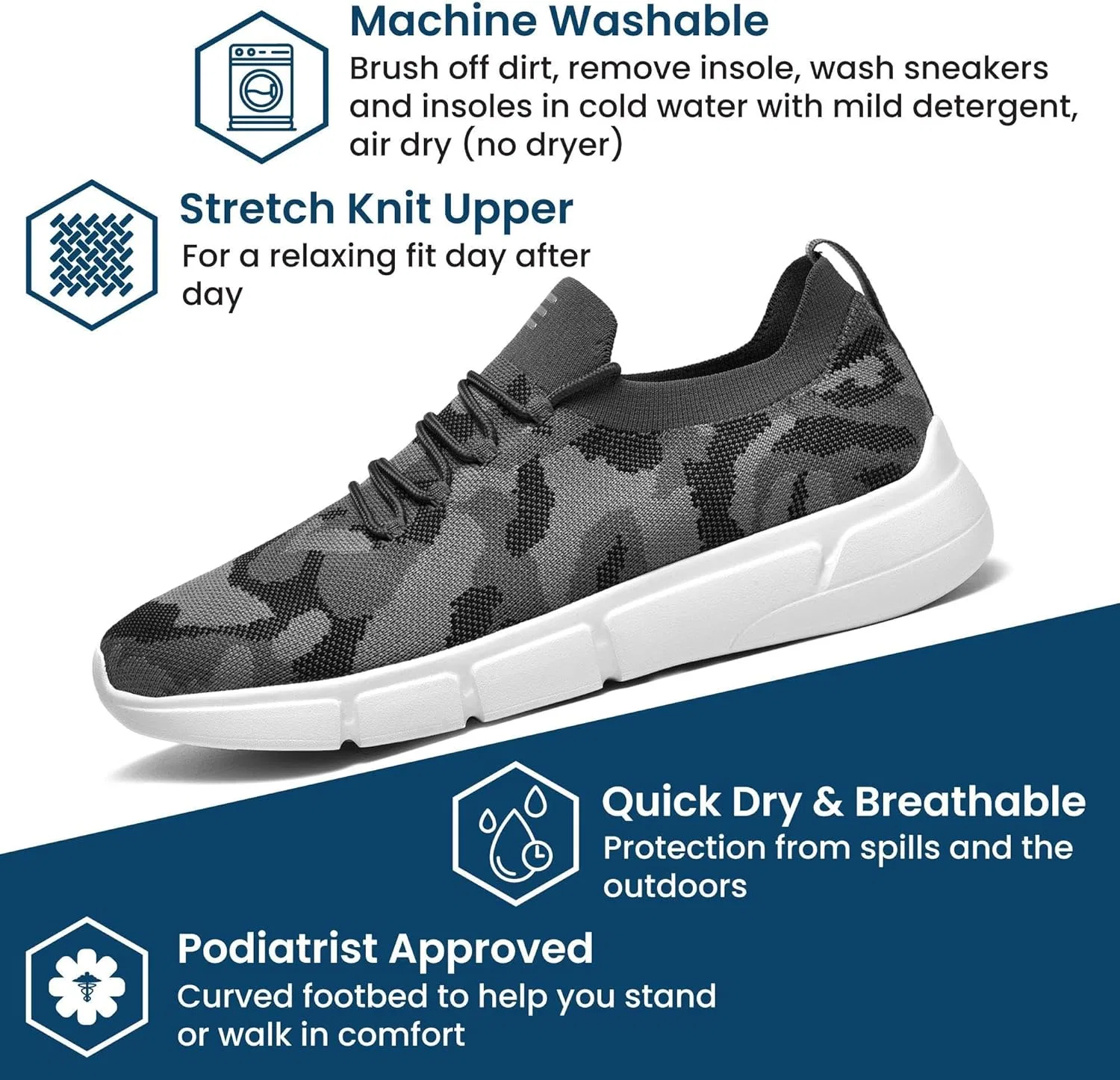 Кроссовки для ходьбы HUHV Tech Knit, черный камуфляж — фото 3