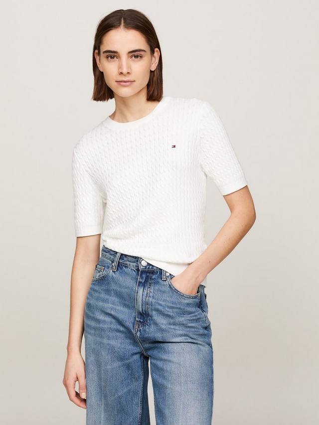 

Джемпер кабельной вязки с коротким рукавом Tommy Hilfiger, экрю