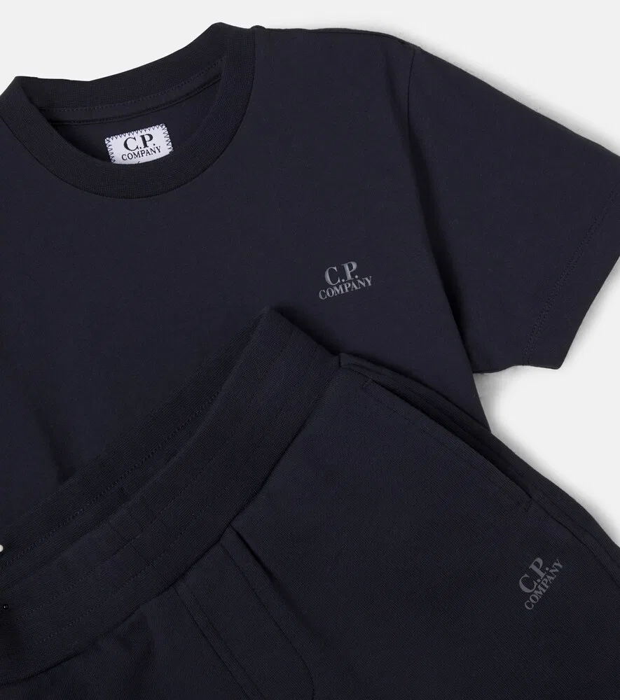 Комплект из футболки и шорт из хлопкового трикотажа с логотипом C.P Company Kids, синий — фото 4