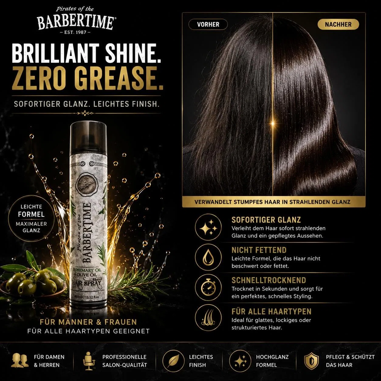 Спрей-блеск с оливковым и розмариновым маслом Sheen Spray Barbertime — фото 3