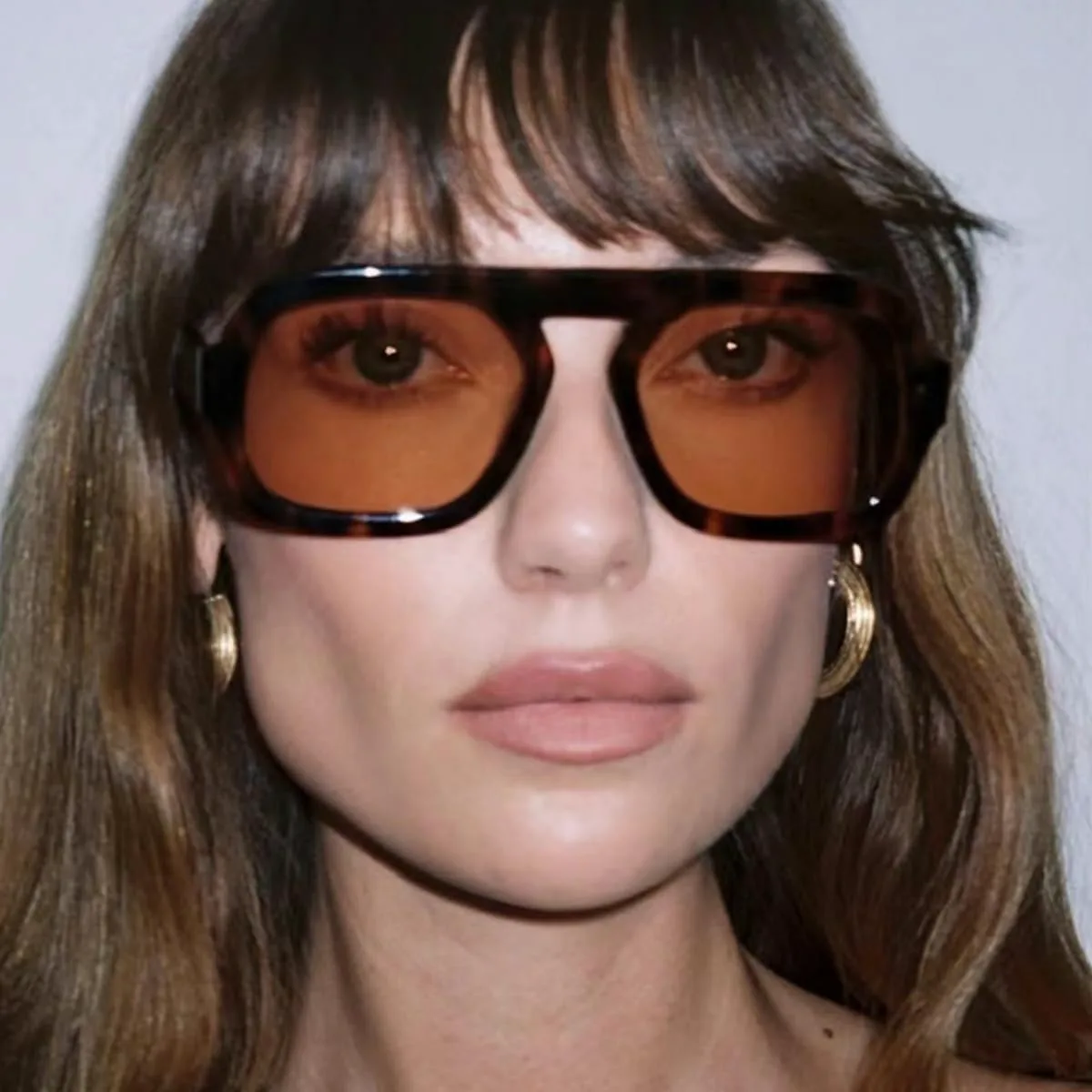 

Ретро-солнцезащитные очки-авиаторы в стиле 70-х, квадратные, для женщин и мужчин, модный стиль, плоская оправа, винтажные квадратные очки IKUVNA, Light Brown