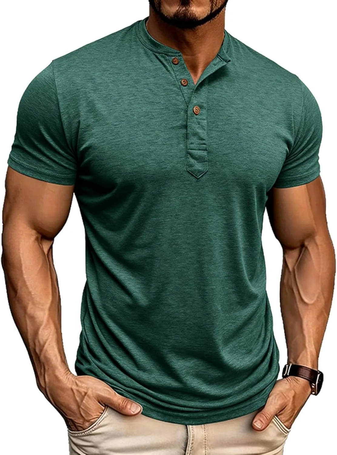 

Футболка для мужчин с коротким рукавом Henley, летняя, классический крой