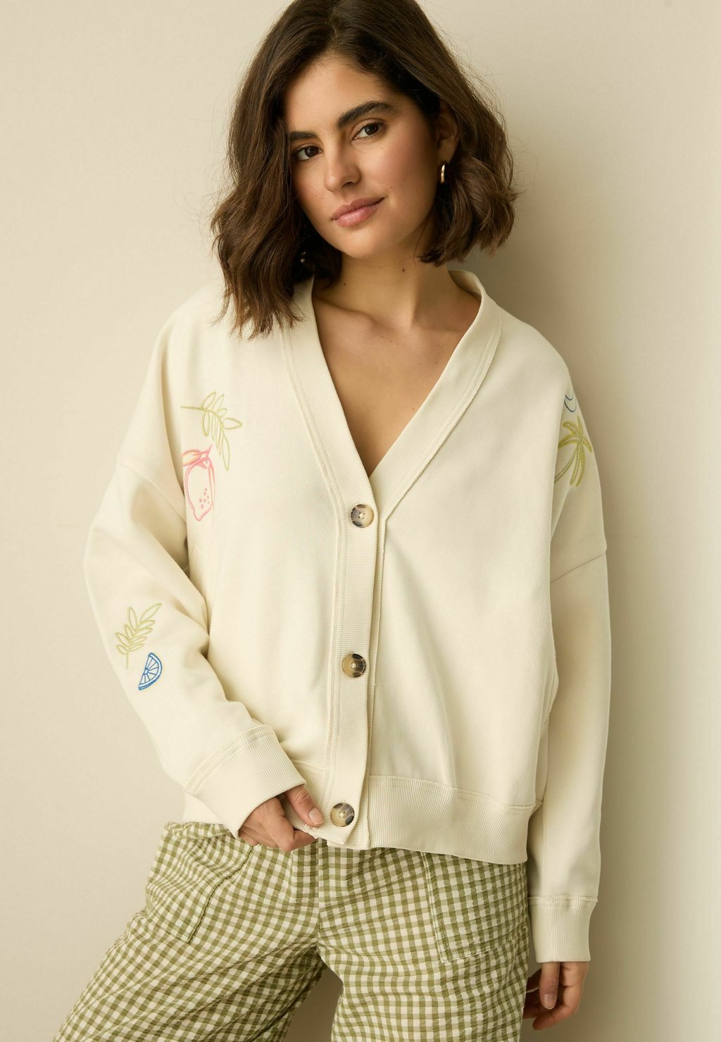 

Кардиган RELAXED FIT BUTTON DOWN EMBROIDERED Next, бежевый