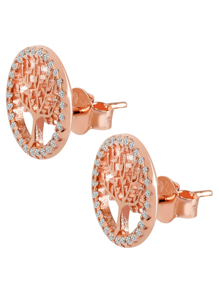 

Adeliás Женские серьги - серьги-гвоздики «Древо жизни» из серебра 925 пробы с кубическим цирконием в золотой оправе