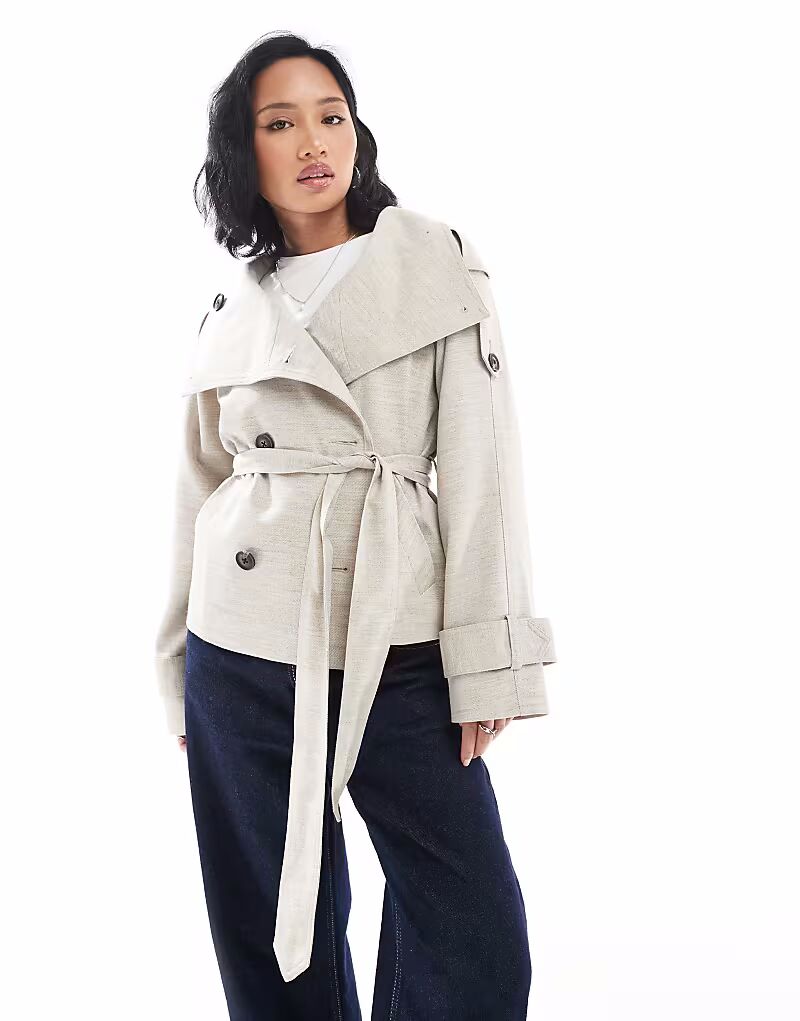 

Короткий льняной тренчкот ASOS DESIGN Petite цвета «камень»