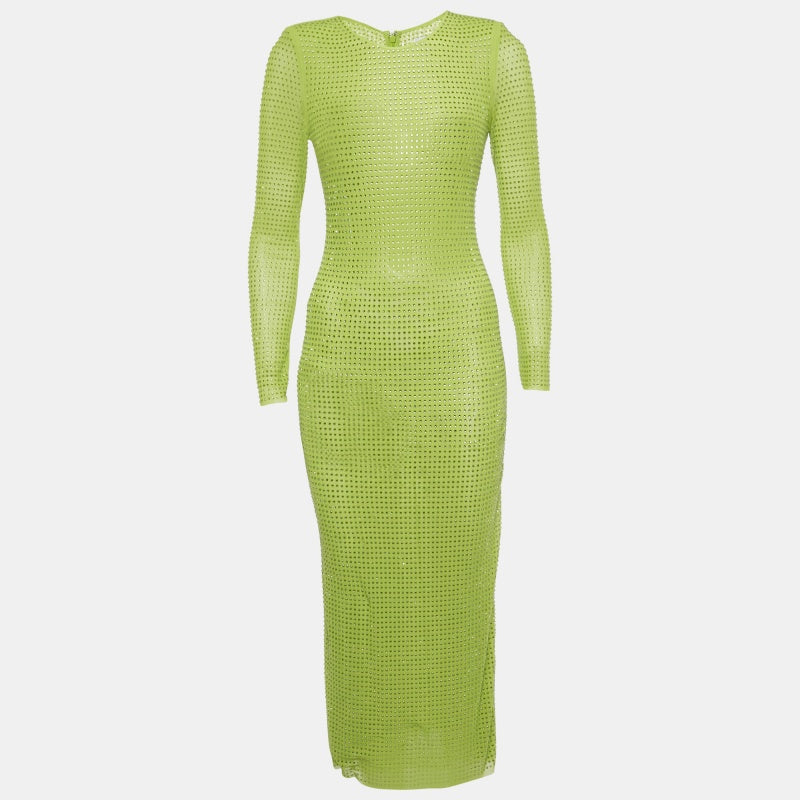 

Self-Portrait Платье-миди с длинными рукавами из зеленой сетки с заклепками от SelfPortrait