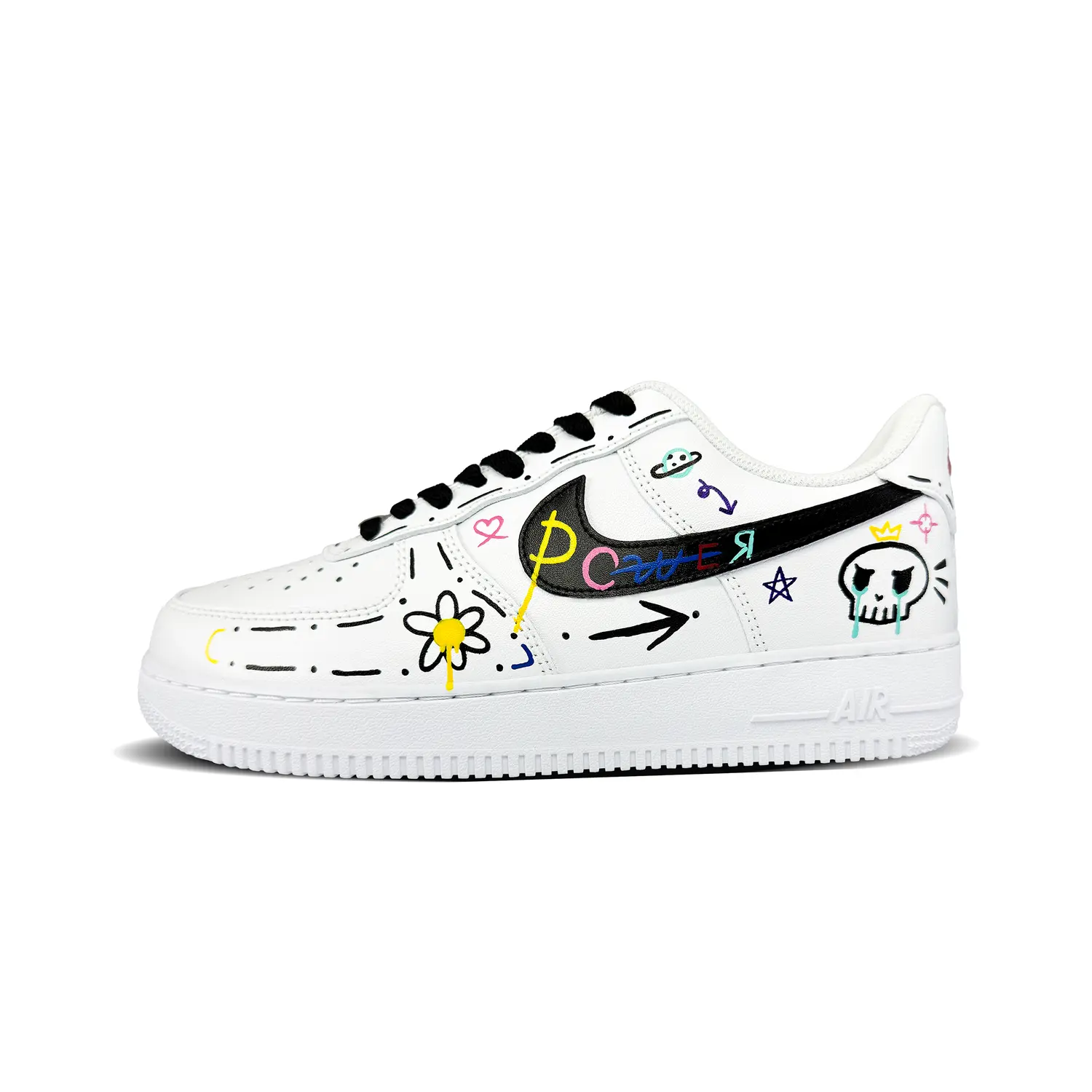 

Nike Кроссовки Air Force 1 Graffiti Daisy для скейтбординга, износостойкие, низкие, мужские, черно-белые