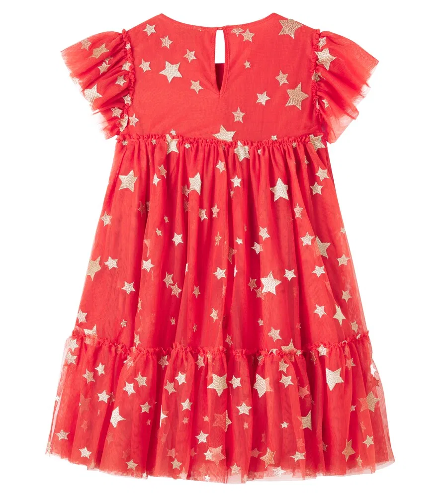Платье из тюля с вышивкой Ditsy Stars Stella McCartney Kids, красный — фото 3
