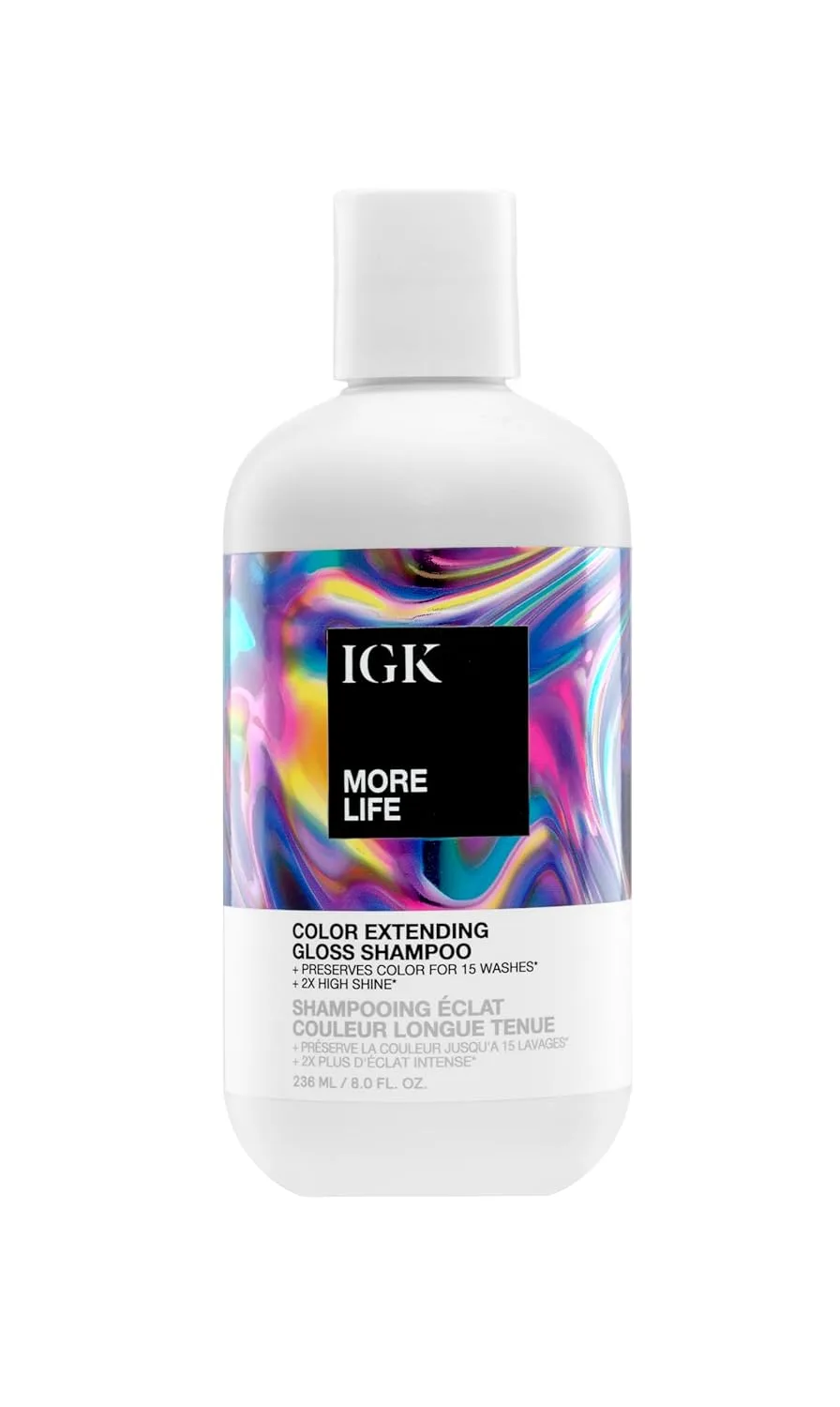 IGK MORE LIFE Color Extending Gloss Shampoo для сохранения цвета и блеска волос, 8 унций 237 мл (.), This color extending gloss shampoo helps bring back shine to color-treated hair that looks faded