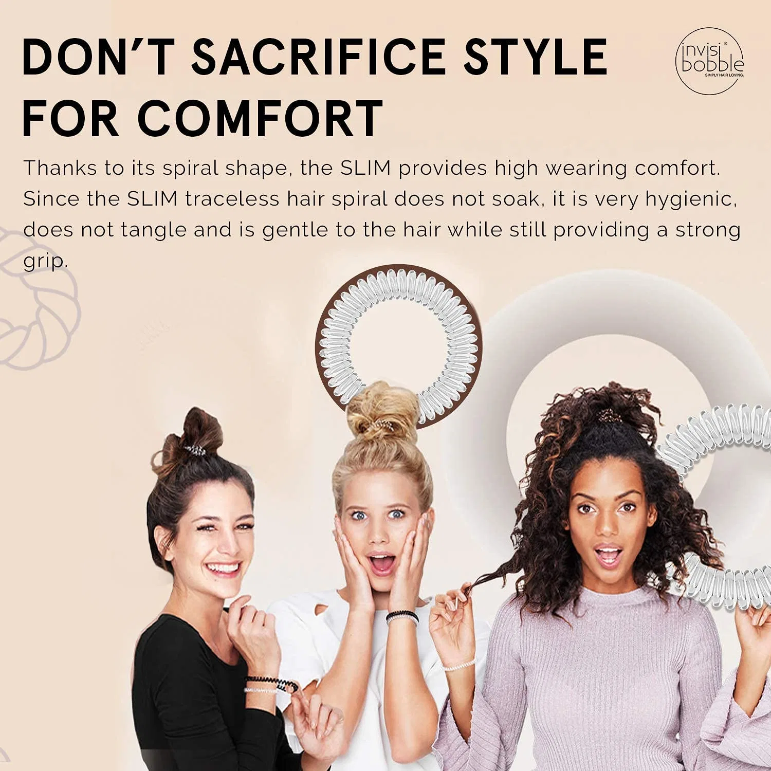 Тонкая прозрачная резинка для волос invisibobble Slim Crystal Clear, 3 штуки Invisibobble, Crystal Clear — фото 3
